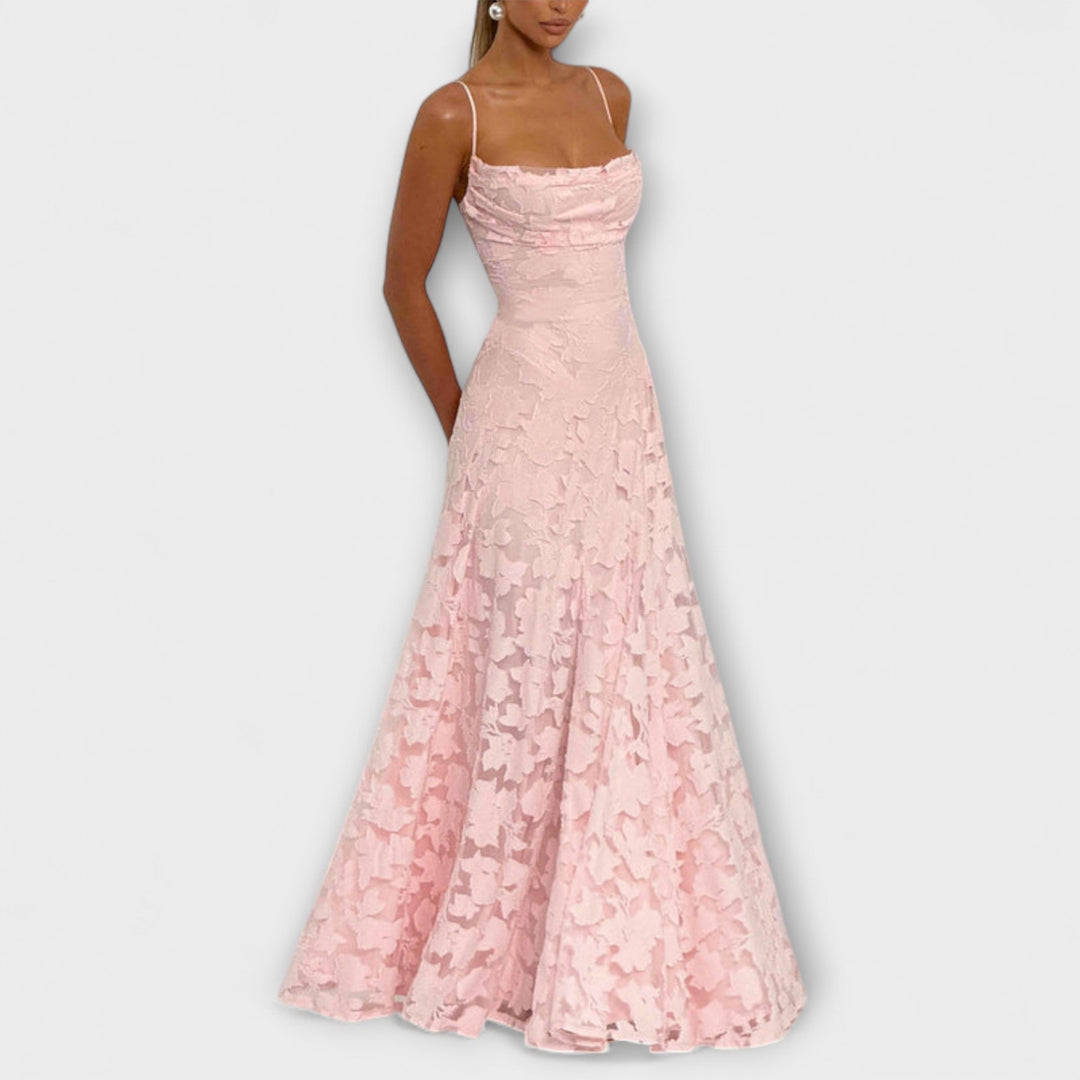 Kairi - Κομψό Floral-Lace Maxi Φόρεμα με Σπαγγέτι Τιράντες