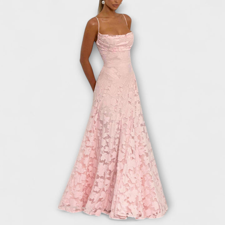 Kairi - Κομψό Floral-Lace Maxi Φόρεμα με Σπαγγέτι Τιράντες