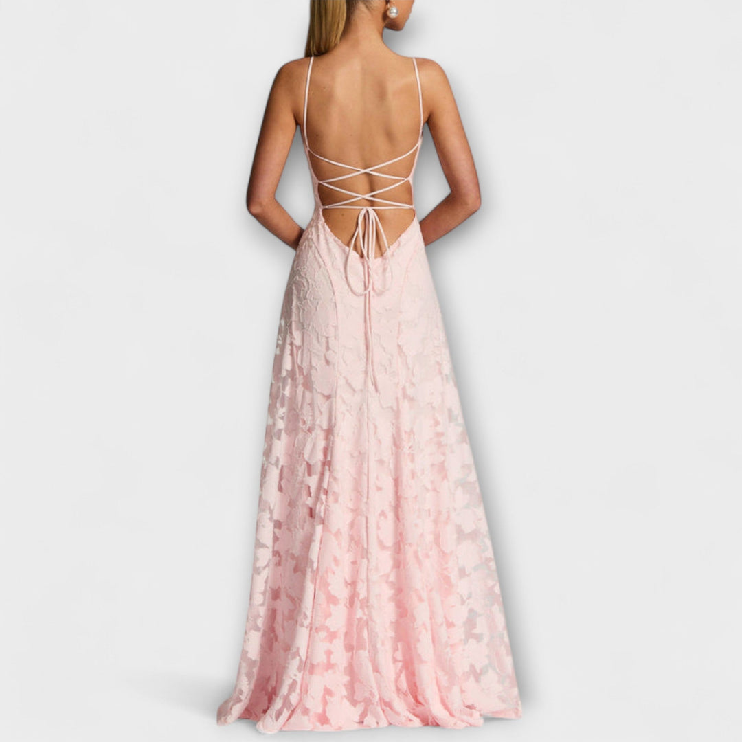 Kairi - Κομψό Floral-Lace Maxi Φόρεμα με Σπαγγέτι Τιράντες