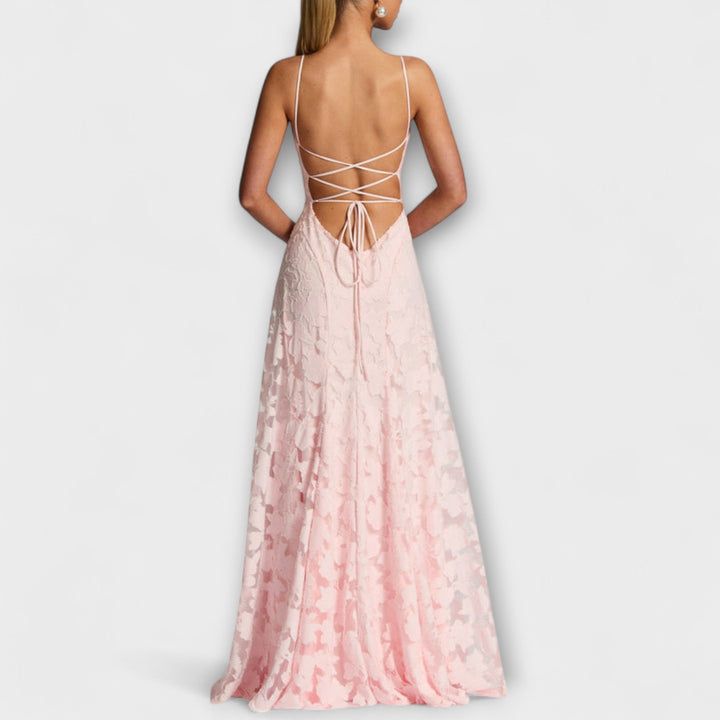 Kairi - Κομψό Floral-Lace Maxi Φόρεμα με Σπαγγέτι Τιράντες