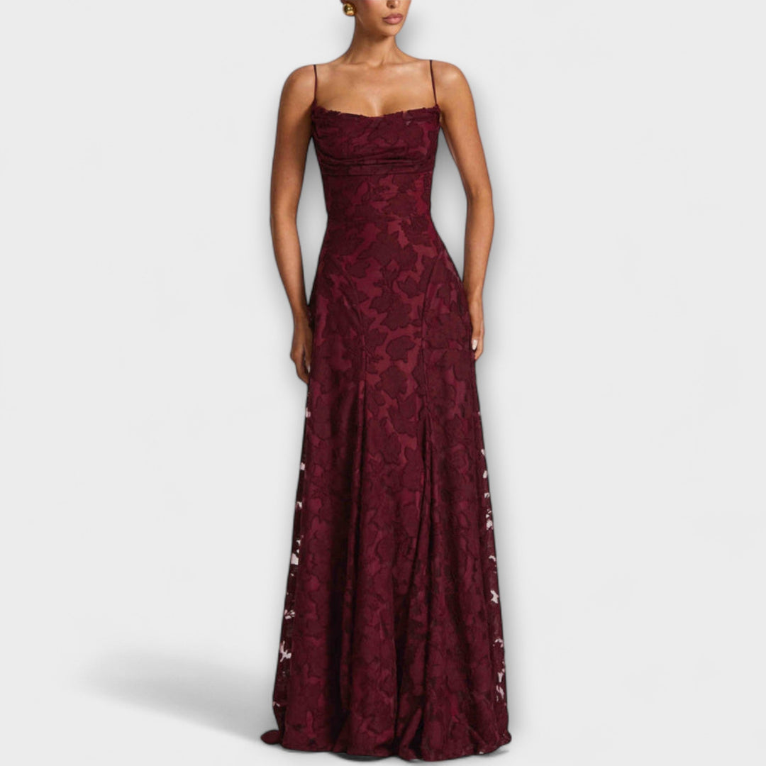 Kairi - Κομψό Floral-Lace Maxi Φόρεμα με Σπαγγέτι Τιράντες