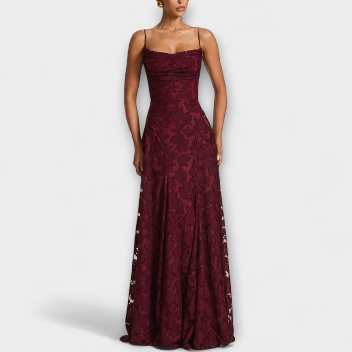 Kairi - Κομψό Floral-Lace Maxi Φόρεμα με Σπαγγέτι Τιράντες