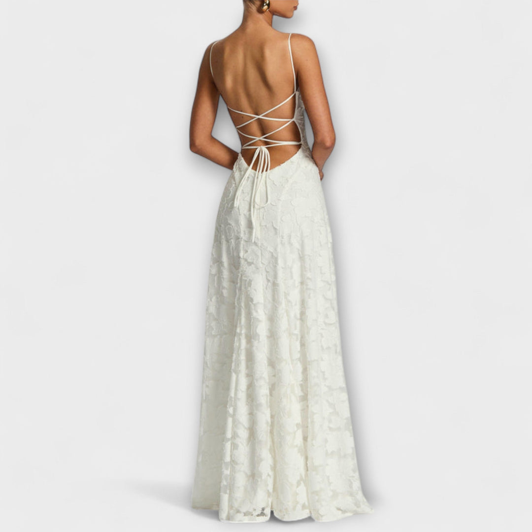 Kairi - Κομψό Floral-Lace Maxi Φόρεμα με Σπαγγέτι Τιράντες
