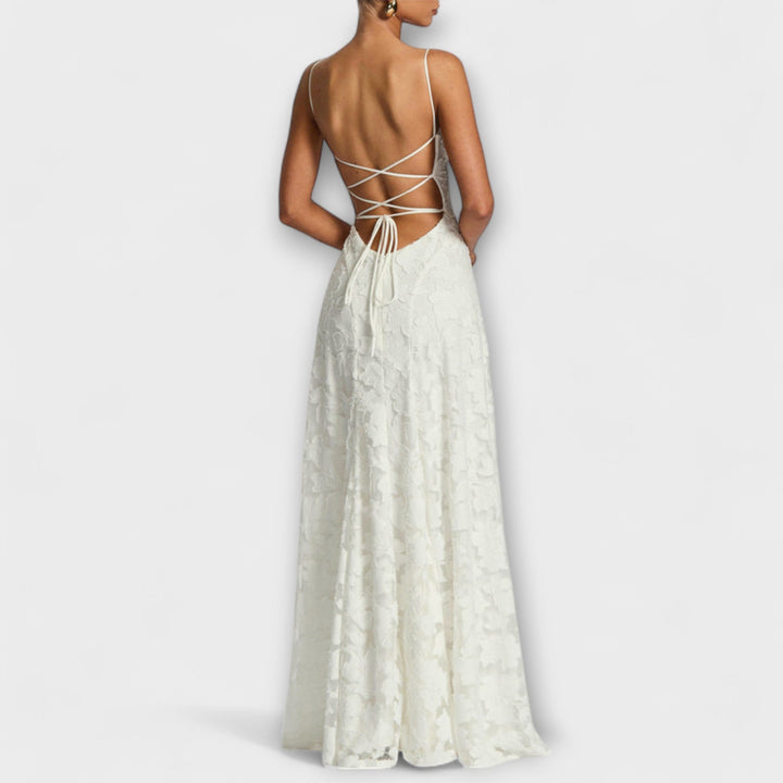 Kairi - Κομψό Floral-Lace Maxi Φόρεμα με Σπαγγέτι Τιράντες