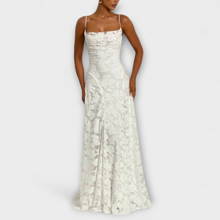 Kairi - Κομψό Floral-Lace Maxi Φόρεμα με Σπαγγέτι Τιράντες