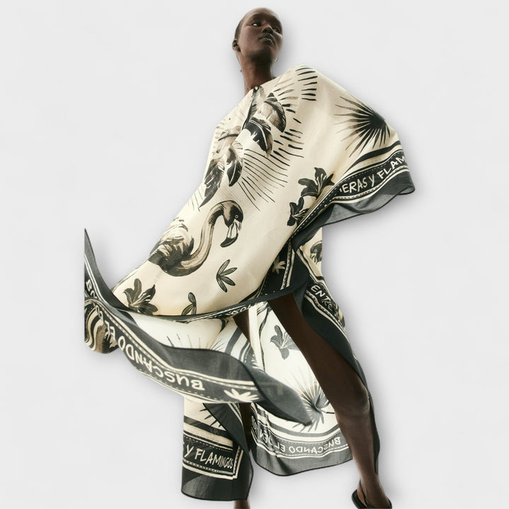 Μέλισσα - Extra-large Flamingo-Print Kaftan Maxi Φόρεμα