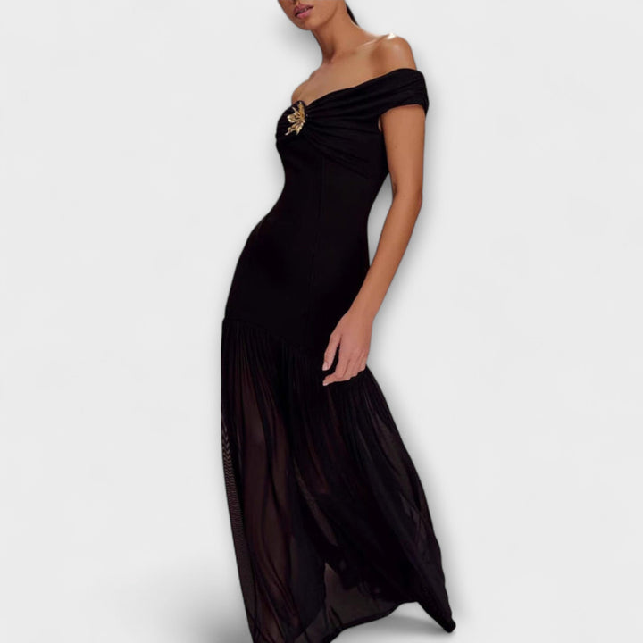 Maelie - Κομψό strapless Bodycon Maxikleid με λουλουδάτες διακοσμήσεις