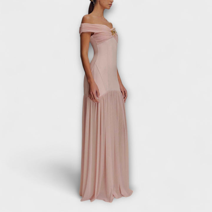 Maelie - Κομψό strapless Bodycon Maxikleid με λουλουδάτες διακοσμήσεις