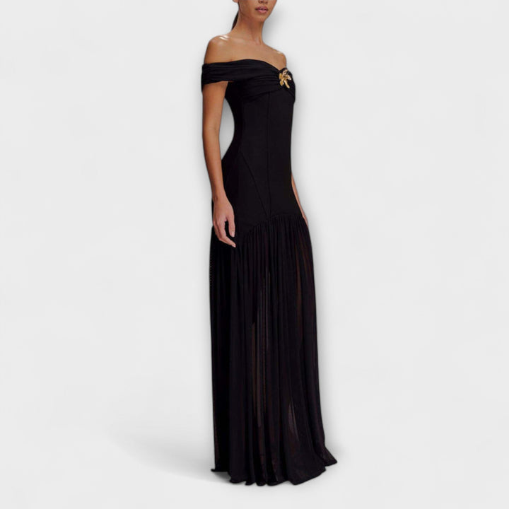 Maelie - Κομψό strapless Bodycon Maxikleid με λουλουδάτες διακοσμήσεις