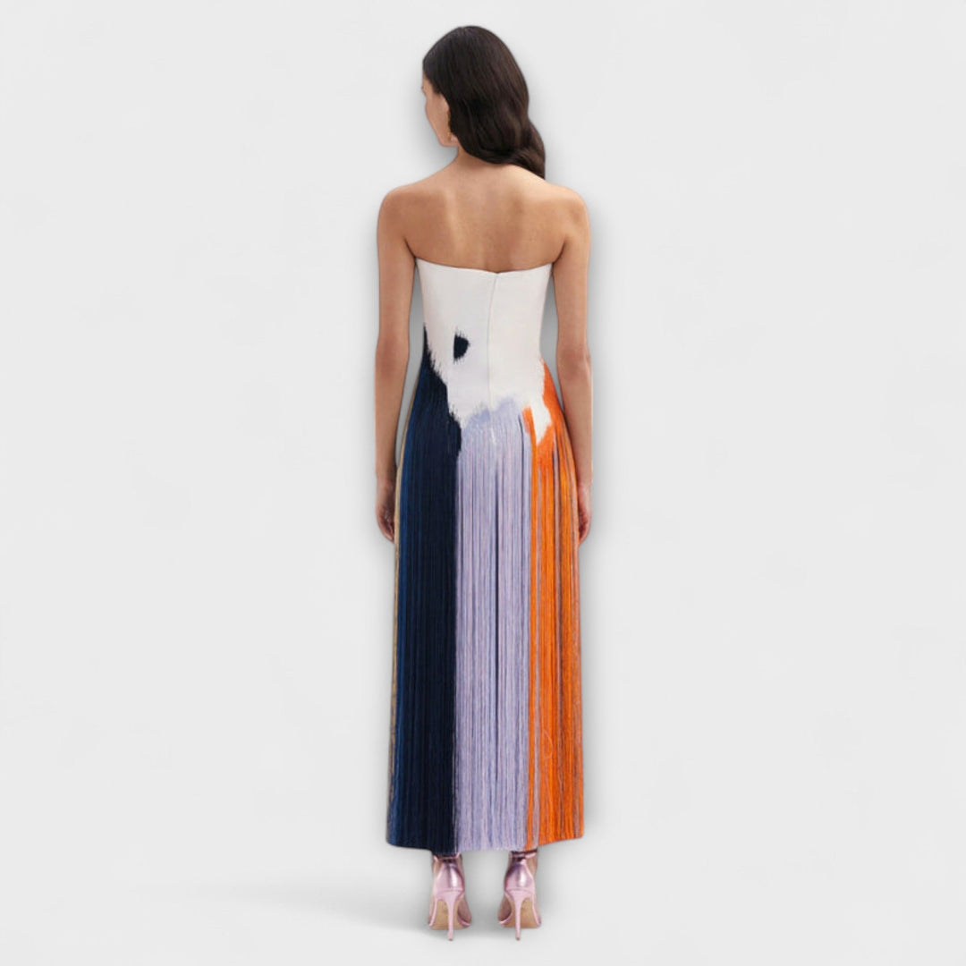 Καλοκαίρι - Στυλάτο φόρεμα colorblock με trendy φούντες