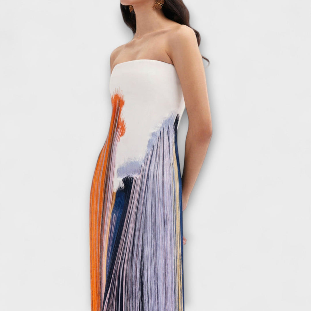 Καλοκαίρι - Στυλάτο φόρεμα colorblock με trendy φούντες