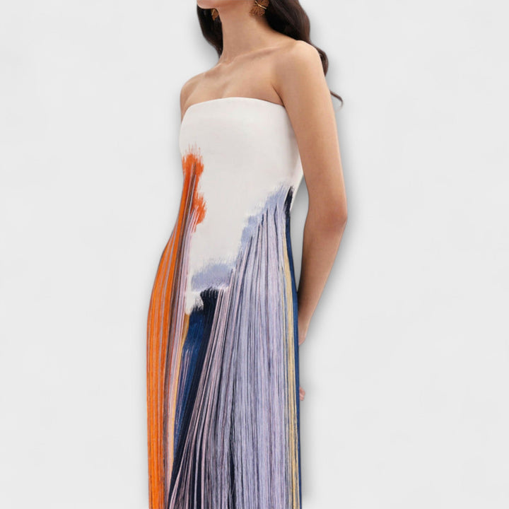 Καλοκαίρι - Στυλάτο φόρεμα colorblock με trendy φούντες
