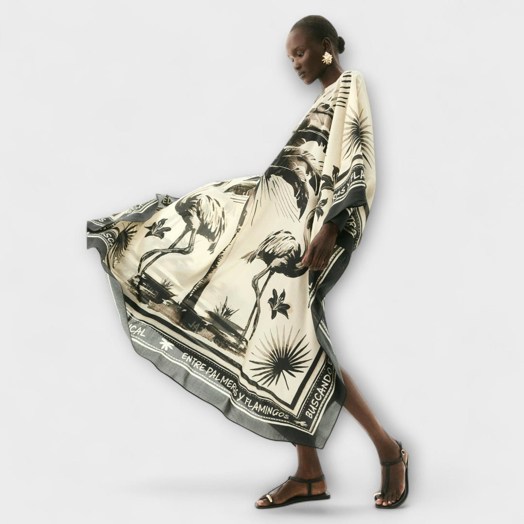 Μέλισσα - Extra-large Flamingo-Print Kaftan Maxi Φόρεμα