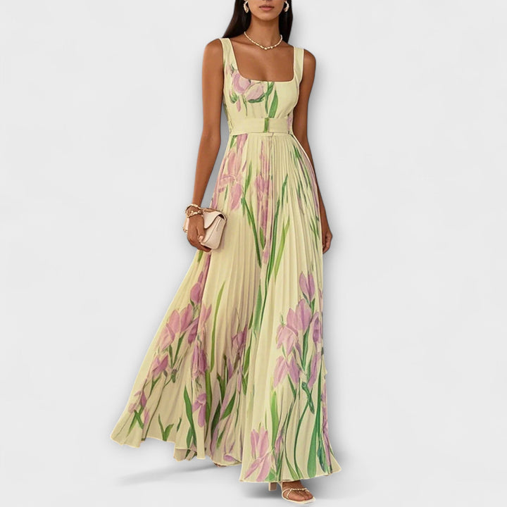 Διπλωμένο φλοράλ chiffon maxi φόρεμα