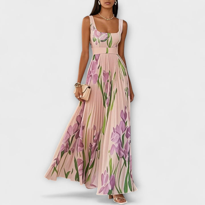 Διπλωμένο φλοράλ chiffon maxi φόρεμα