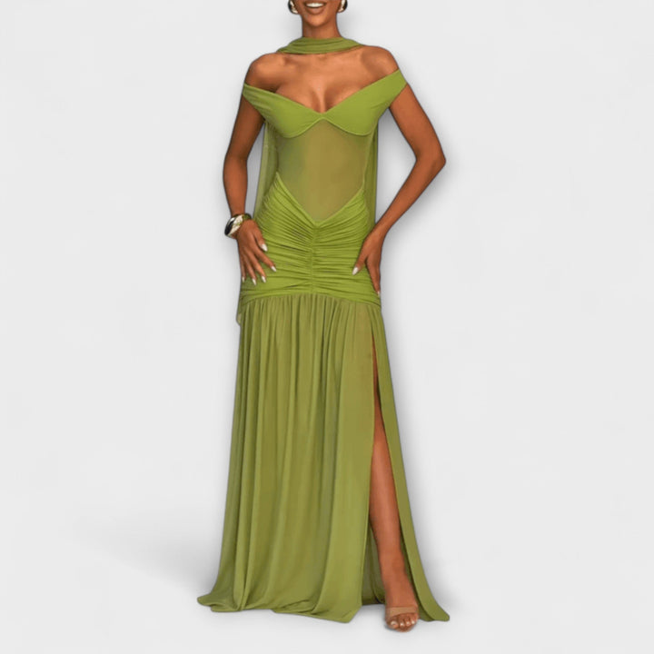 Νικόλ - Ελαιόχρωμο Maxikleid με V-κοπή
