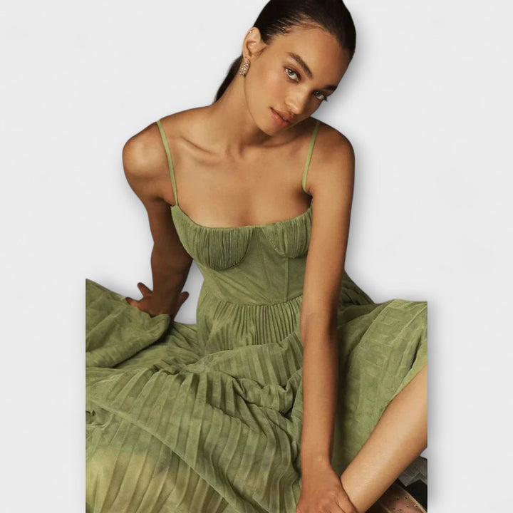 Μαρίλιν - Φούστα Midi Φόρεμα από Τούλι με Σχέδιο Bustier