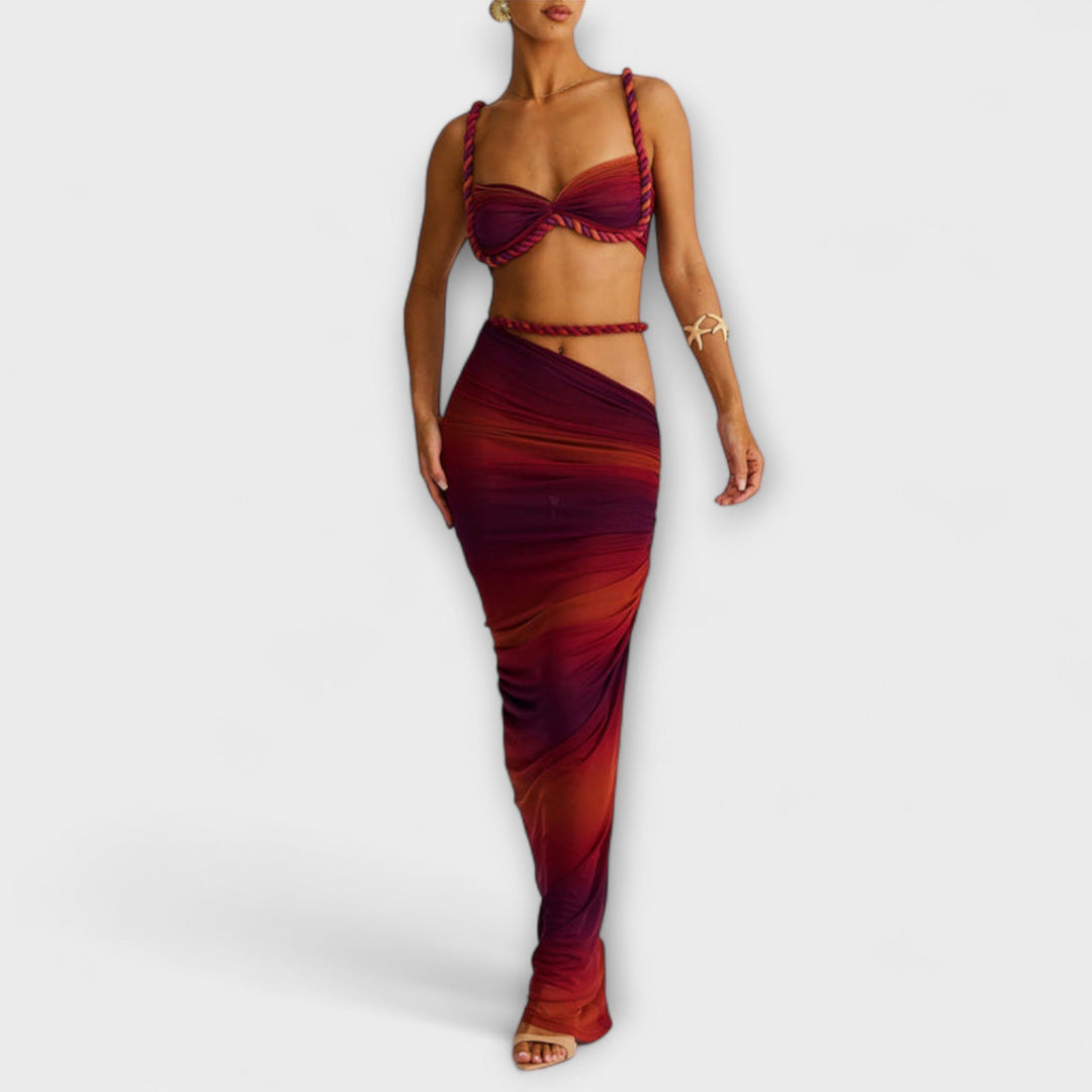 Τζέιν - Μοντέρνο Gradient Zopf Crop Top & Overskirt Duo