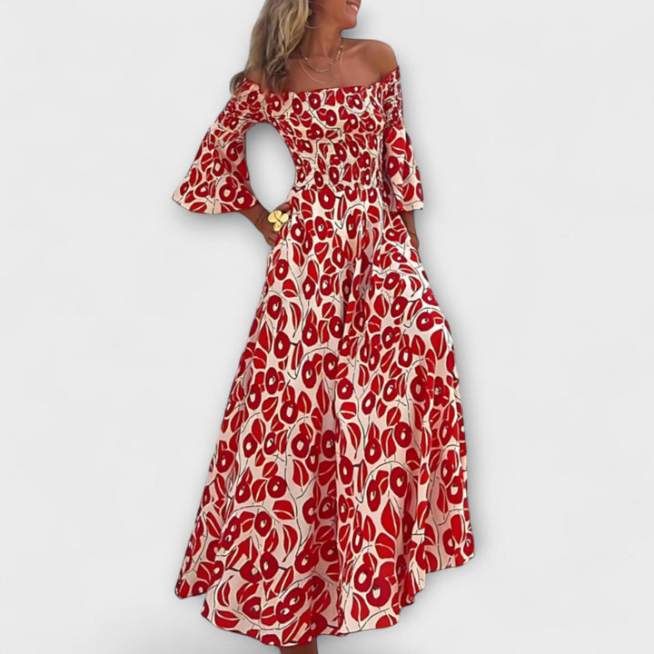 Μπέλλα - Φόρεμα Off-Shoulder με Θαλάσσιες Λουλούδια