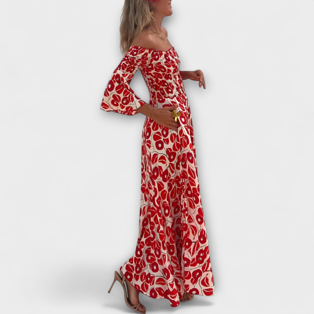 Μπέλλα - Φόρεμα Off-Shoulder με Θαλάσσιες Λουλούδια