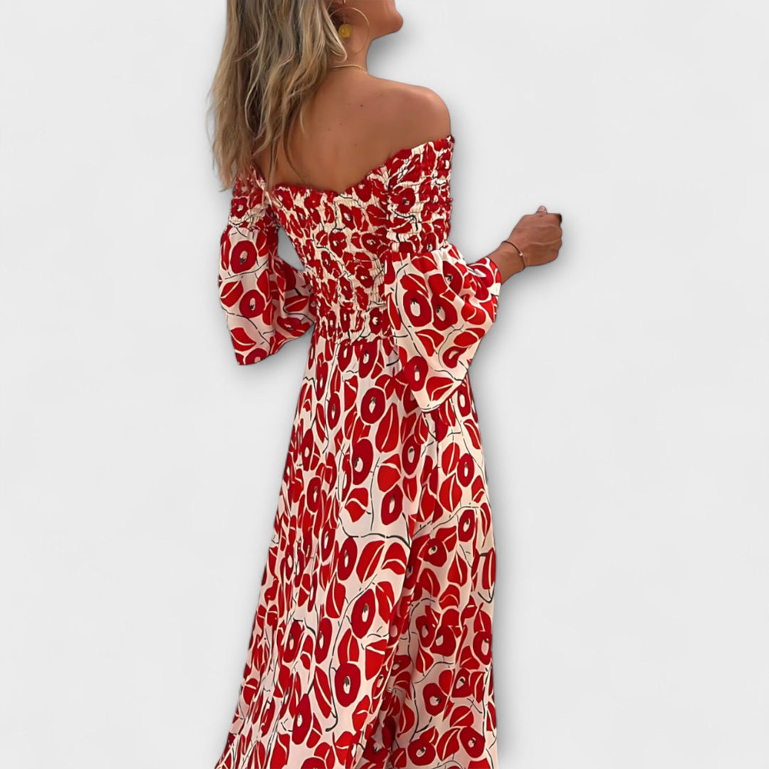 Μπέλλα - Φόρεμα Off-Shoulder με Θαλάσσιες Λουλούδια