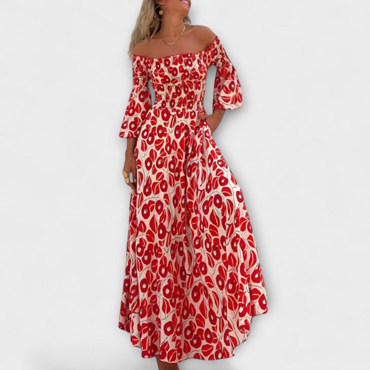 Μπέλλα - Φόρεμα Off-Shoulder με Θαλάσσιες Λουλούδια