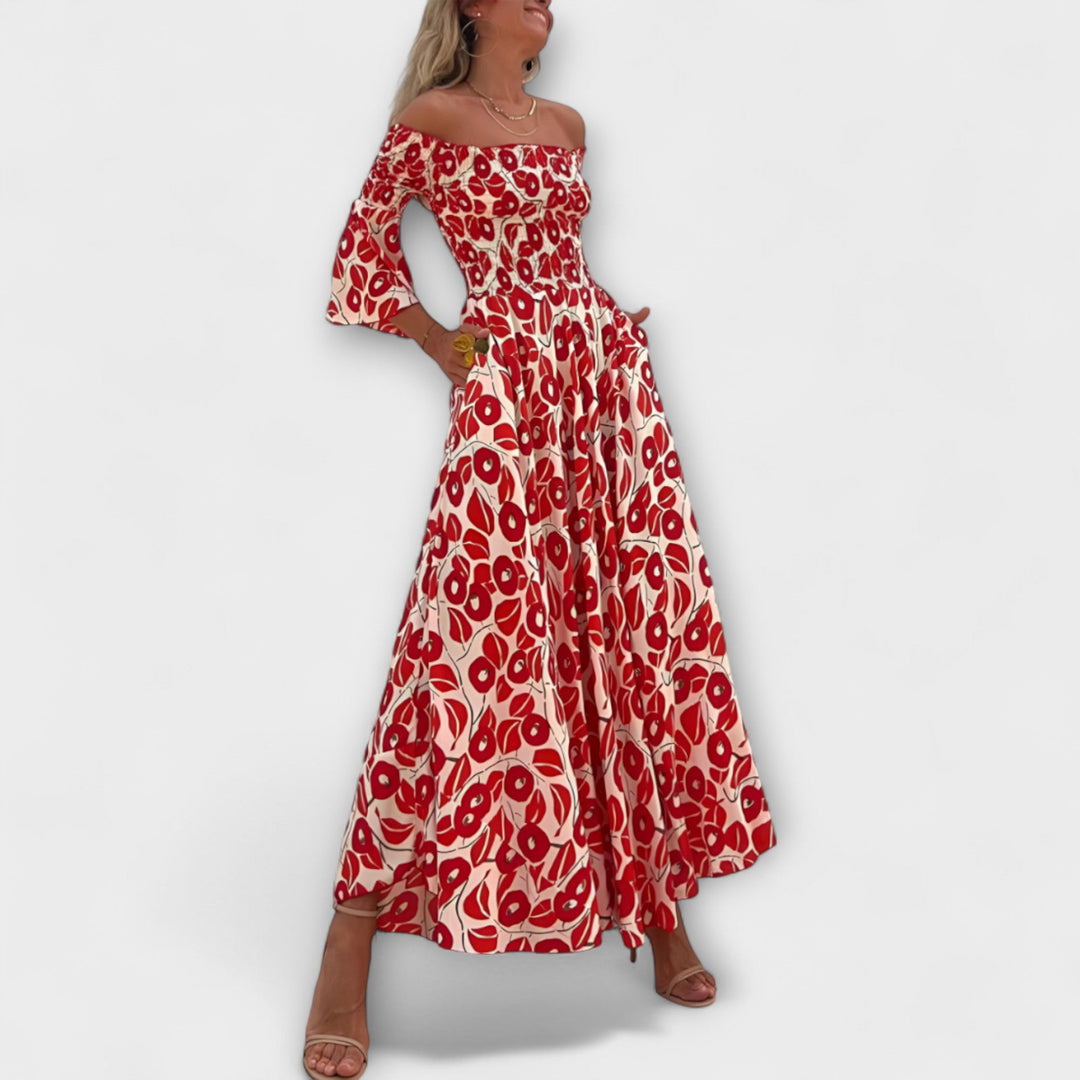 Μπέλλα - Φόρεμα Off-Shoulder με Θαλάσσιες Λουλούδια