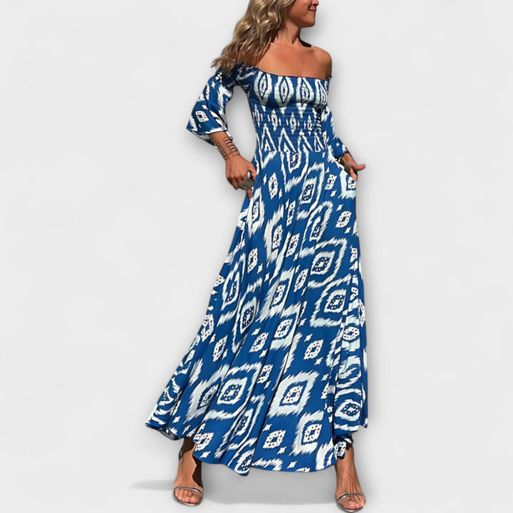 Μπέλλα - Φόρεμα Off-Shoulder με Θαλάσσιες Λουλούδια