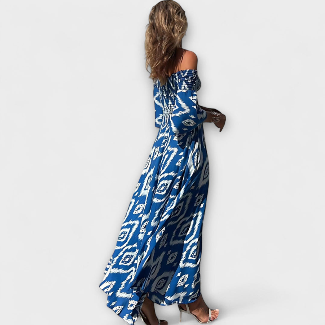 Μπέλλα - Φόρεμα Off-Shoulder με Θαλάσσιες Λουλούδια