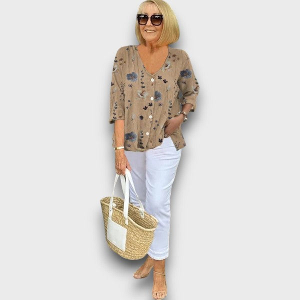 Joanne | Εκτυπωμένο Μπλουζάκι με Κουμπιά
