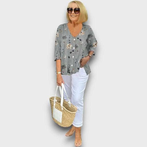 Joanne | Εκτυπωμένο Μπλουζάκι με Κουμπιά
