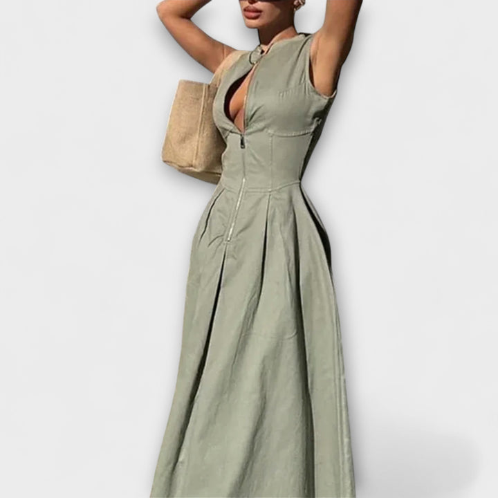 Αμάνικο Πλισέ Bodycon Midi Φόρεμα