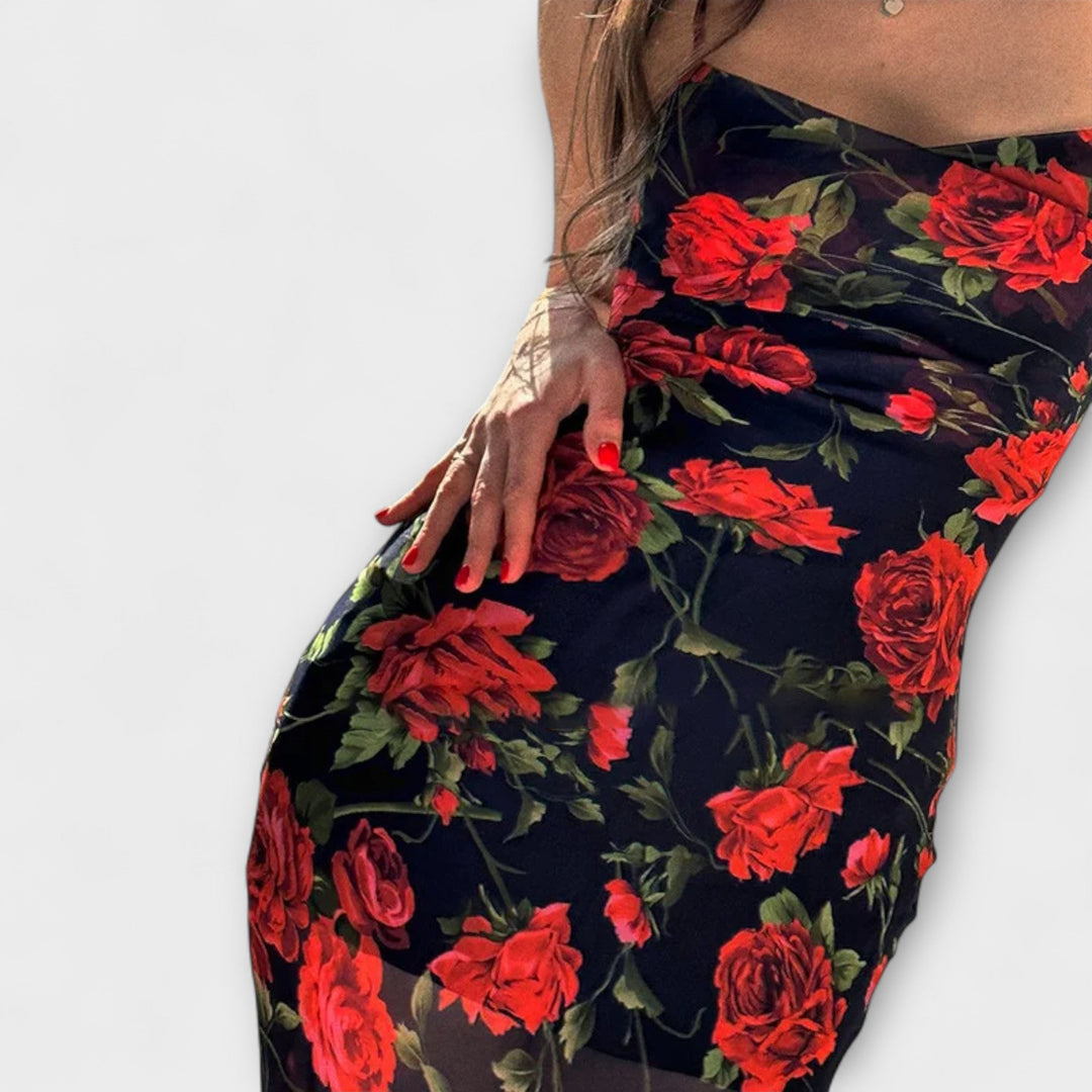 Φόρεμα Bodycon με σχέδιο λουλουδιών και τιράντες spaghetti