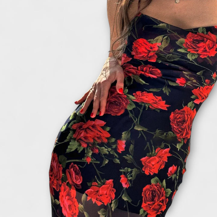 Φόρεμα Bodycon με σχέδιο λουλουδιών και τιράντες spaghetti