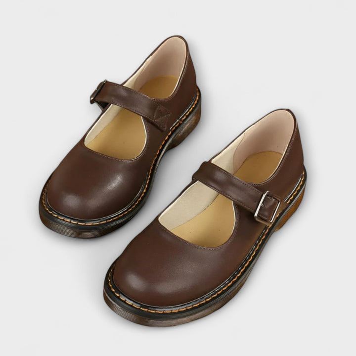 Γυναικεία Vintage Mary Jane Παπούτσια – Κλασικά Δερμάτινα Παπούτσια με Ριχτάκια & Άνετη Σόλα