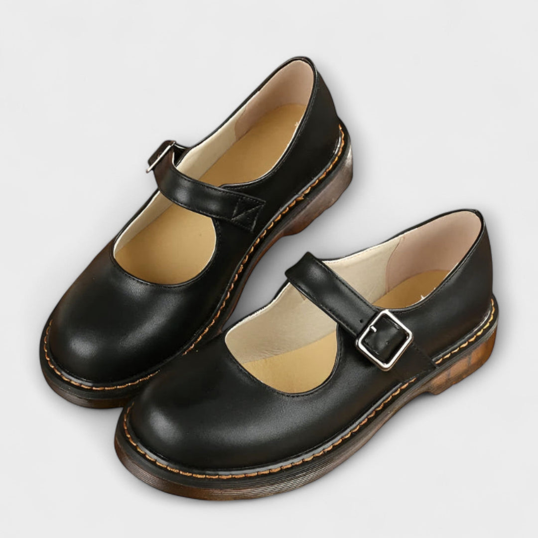 Γυναικεία Vintage Mary Jane Παπούτσια – Κλασικά Δερμάτινα Παπούτσια με Ριχτάκια & Άνετη Σόλα
