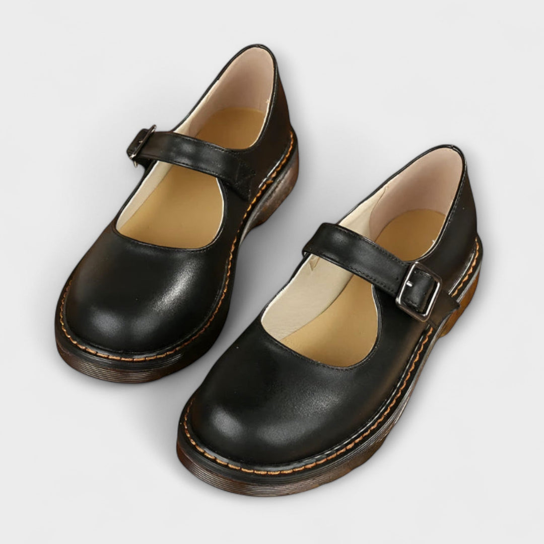 Γυναικεία Vintage Mary Jane Παπούτσια – Κλασικά Δερμάτινα Παπούτσια με Ριχτάκια & Άνετη Σόλα