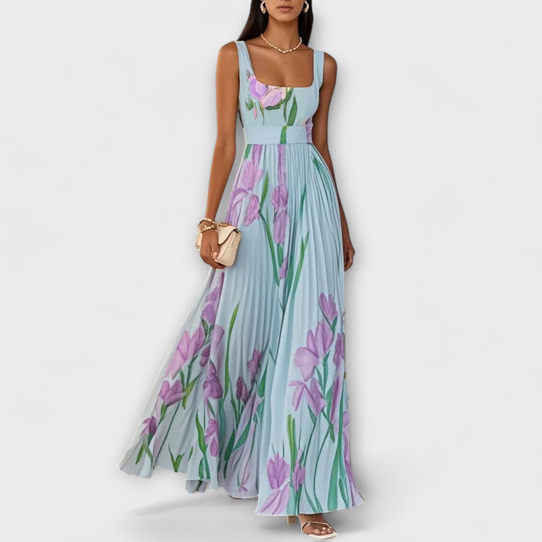 Διπλωμένο φλοράλ chiffon maxi φόρεμα