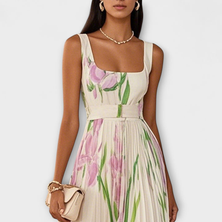 Διπλωμένο φλοράλ chiffon maxi φόρεμα