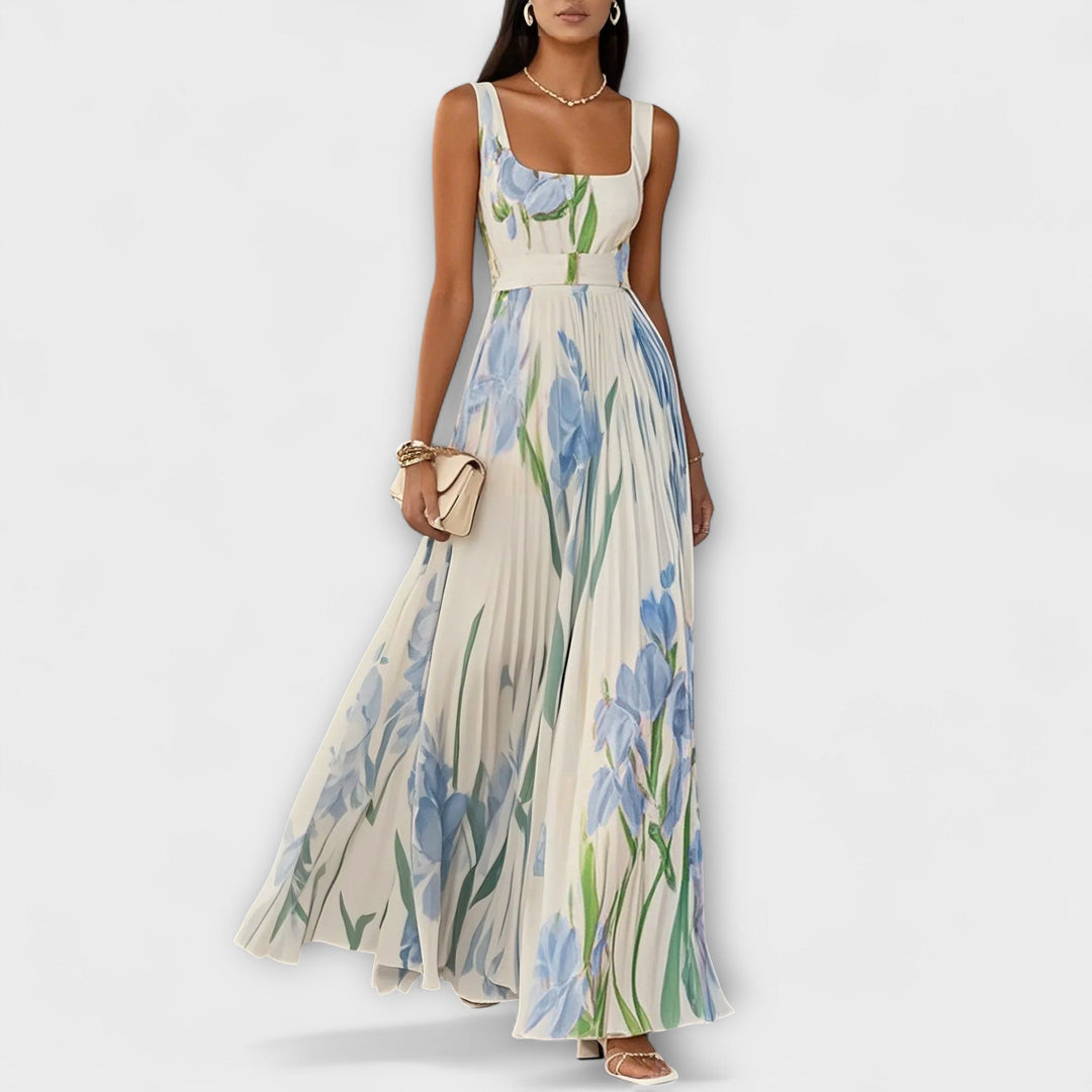 Διπλωμένο φλοράλ chiffon maxi φόρεμα