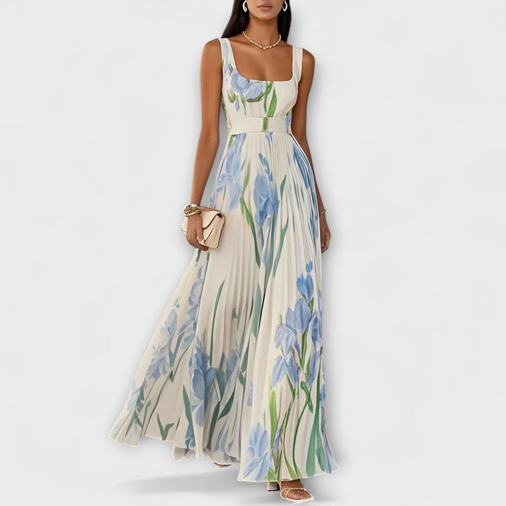 Διπλωμένο φλοράλ chiffon maxi φόρεμα