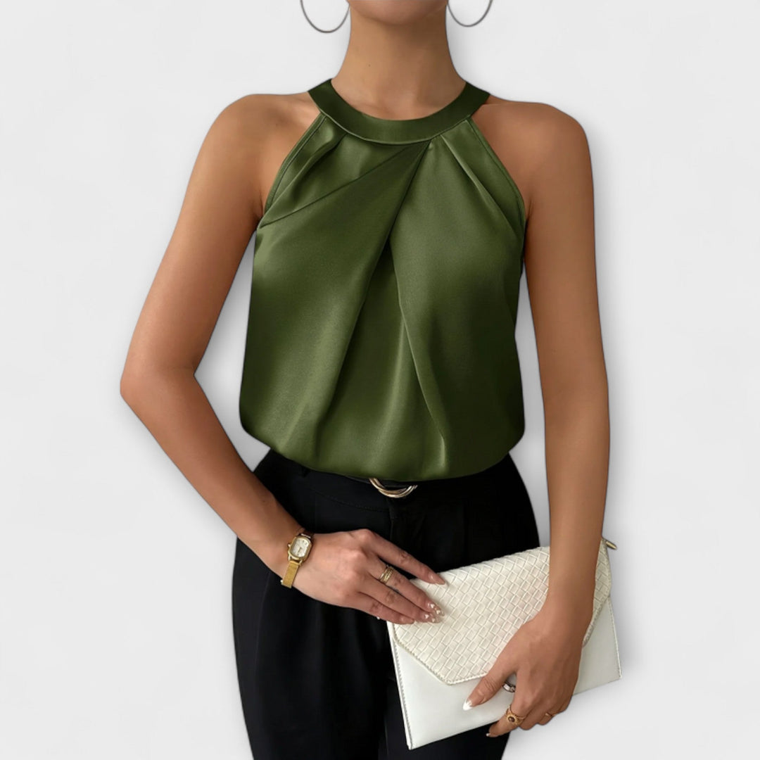 Skye - Κομψό σατέν τοπ με σχέδιο off-shoulder