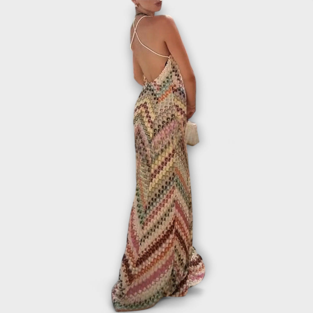 Remi - Missoni Πολύχρωμο Μοτίβο Ψαροκόκαλο Μαξι φόρεμα