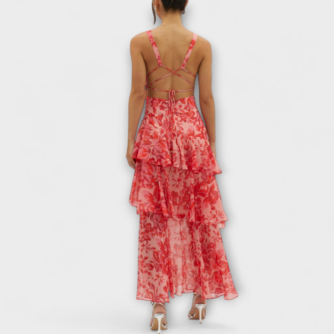 Domenica - Φόρεμα Chiffon με V-λαιμόκοψη και ρέουσες στρώσεις